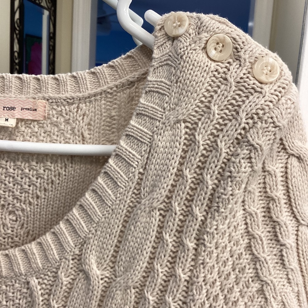 Tan Cable knit Sweater Dress, Pink Rose Premium, Size Medium.